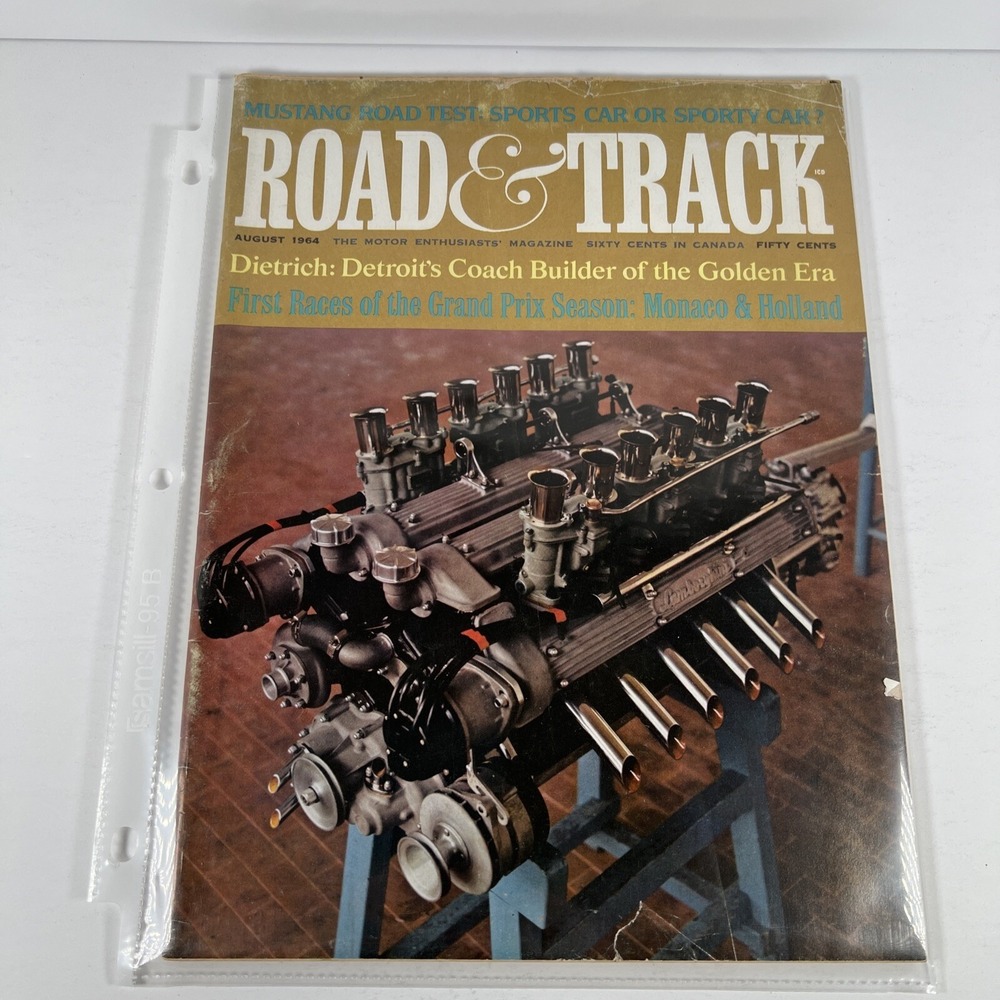 August 1964 ROAD And TRACK Magazine Ford Mustang Road Test Lamborghini Monaco‎